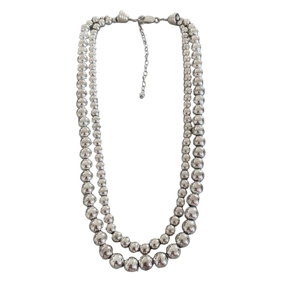 Sterling silver 925 chain beaded two strand draped necklace adjustable modernist - Picture 5 of 13